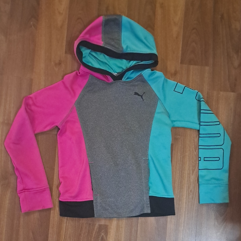 Puma Kids' Colorblock Hoodie in Pink, Teal & Gray